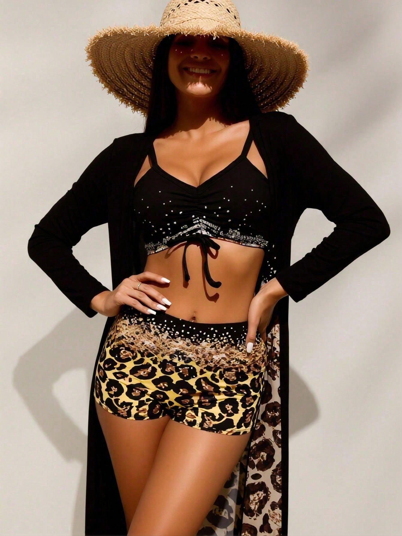 Tops - Atasan Bikini Wanita Hitam Berhias Berlian