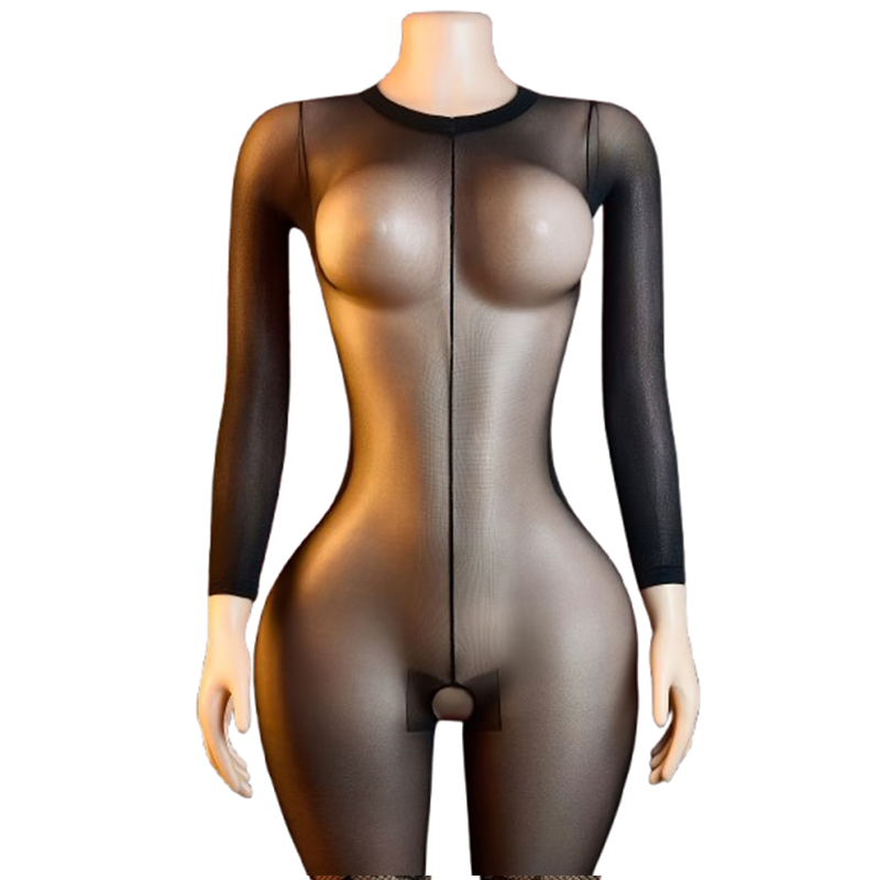 Lingerie - 1 Buah Bodysuit/Stocking Jaring Hitam Transparan