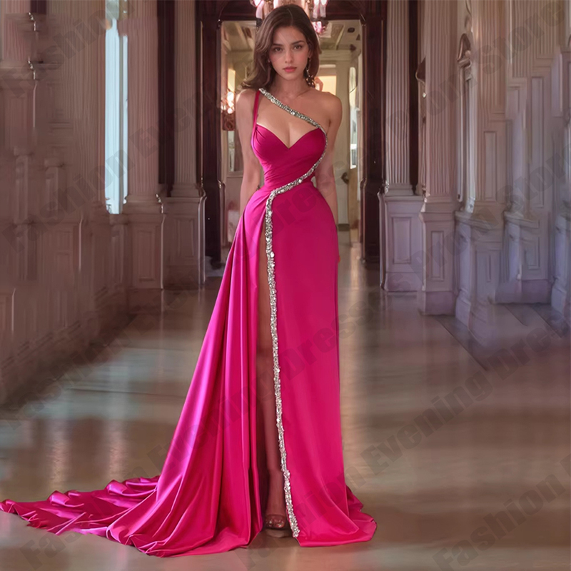 Elegant Satin Evening Gown Split - Gaun Malam Elegan, Model Leher V,