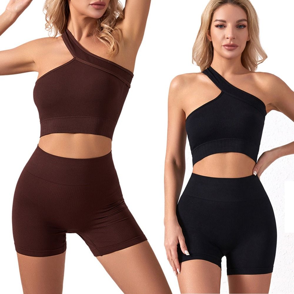 Seamless Ribbed Workout Tank Top - 2 Set Pakaian Olahraga Wanita Kasual