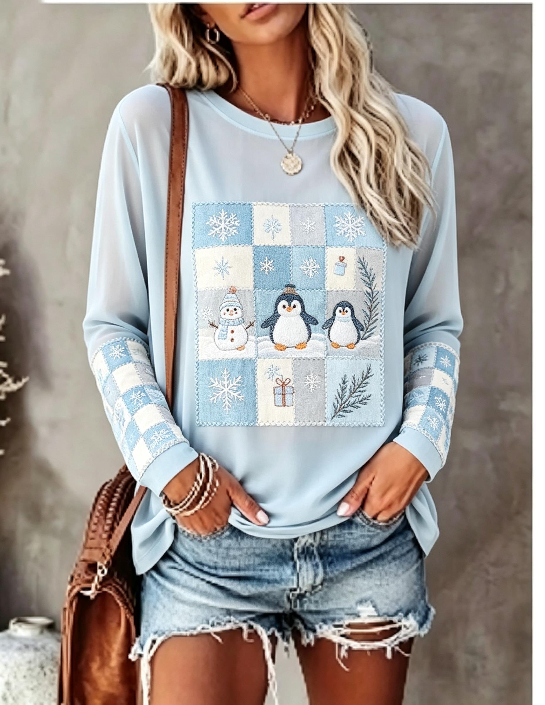 Blouses - Kaos Lengan Panjang Wanita dengan Motif