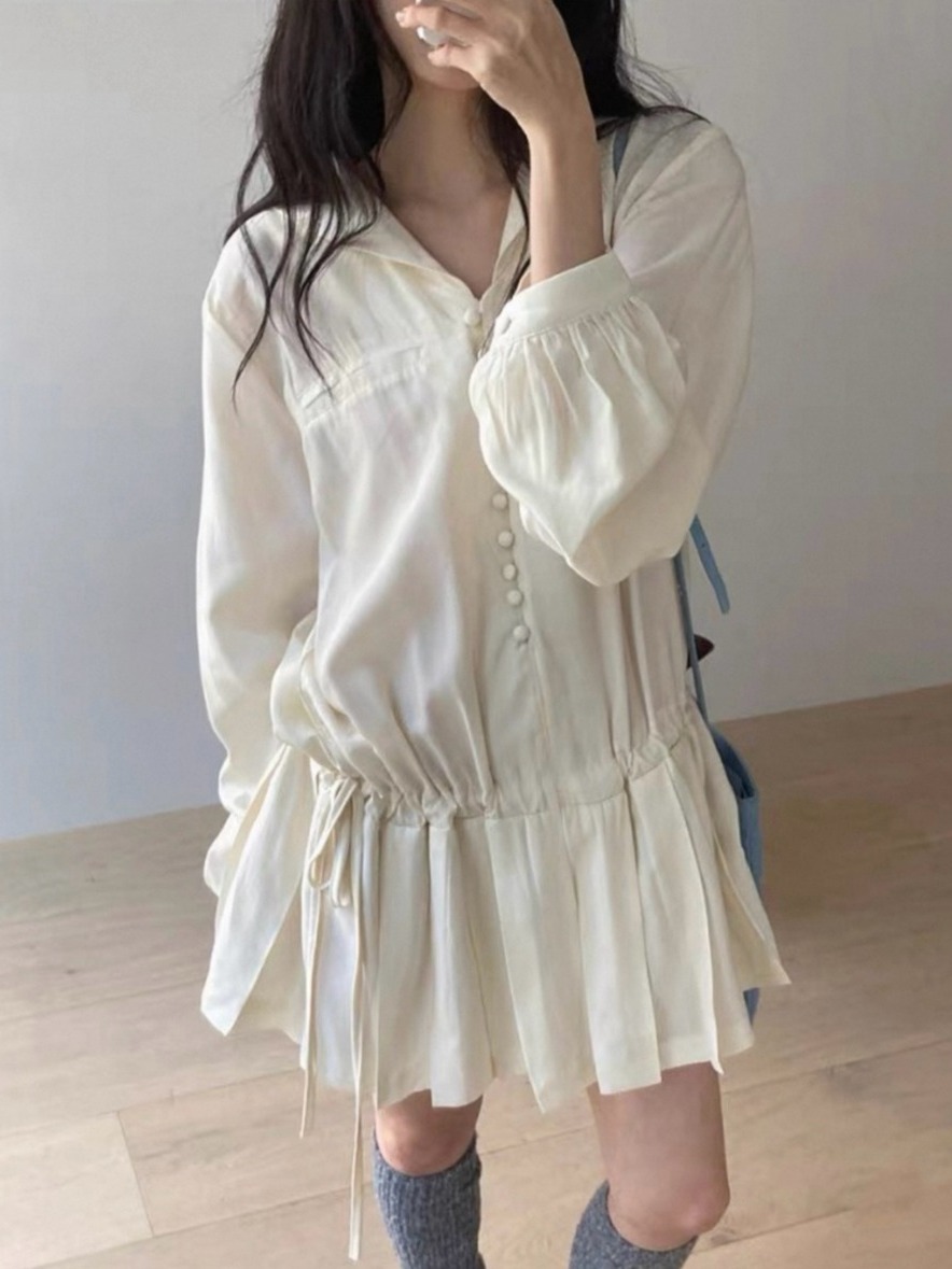 Korean Style A Line Shirt Dress - Gaun kemeja lengan panjang yang membuat