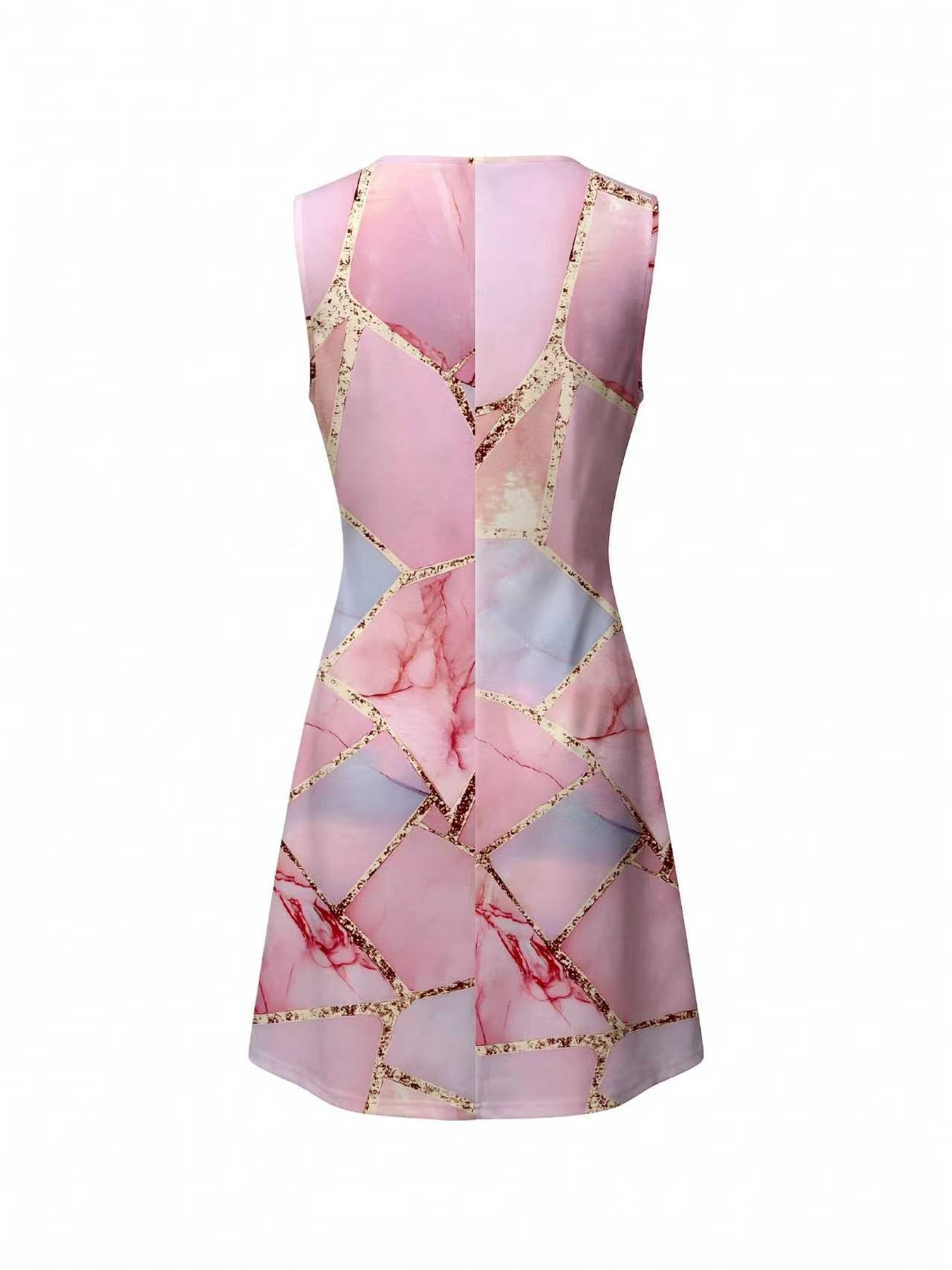 Gaun Tanpa Lengan Motif Geomet - French Vintage Floral Midi Dress ulasan dan harga