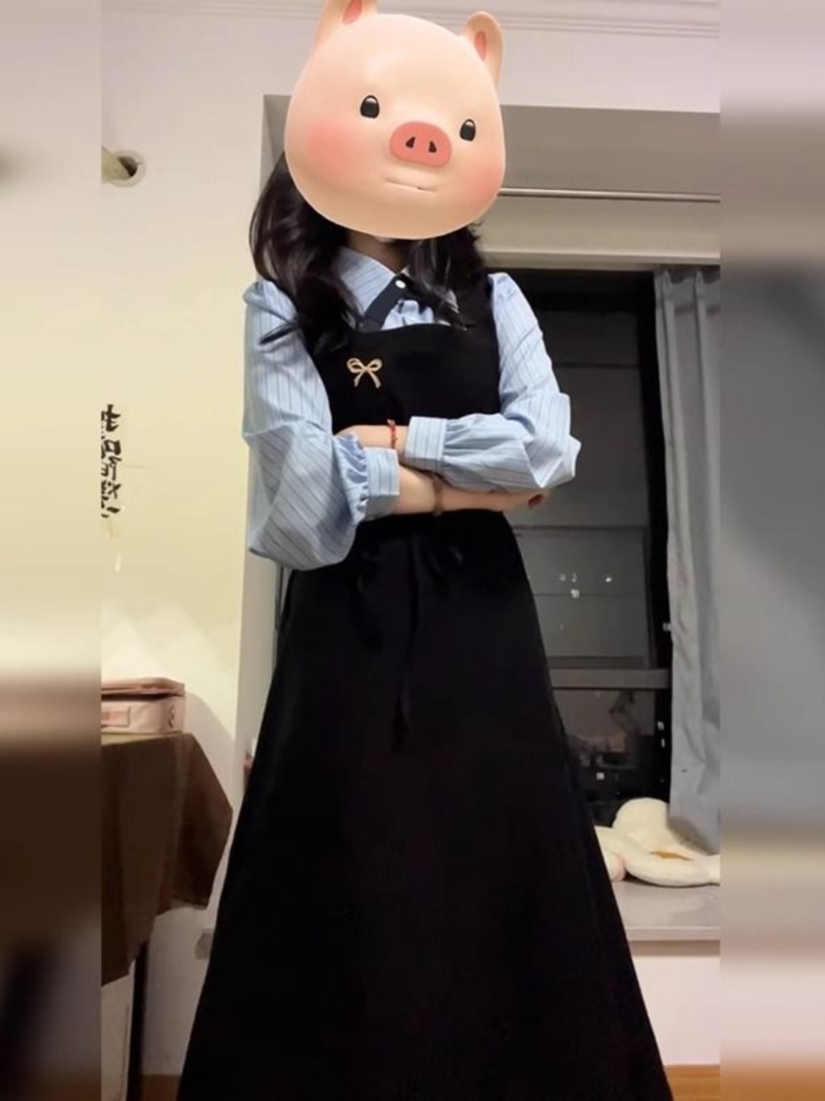 Gaun Kemeja Gaya Kampus Hitam  - Korean Style A Line Shirt Dress ulasan dan harga