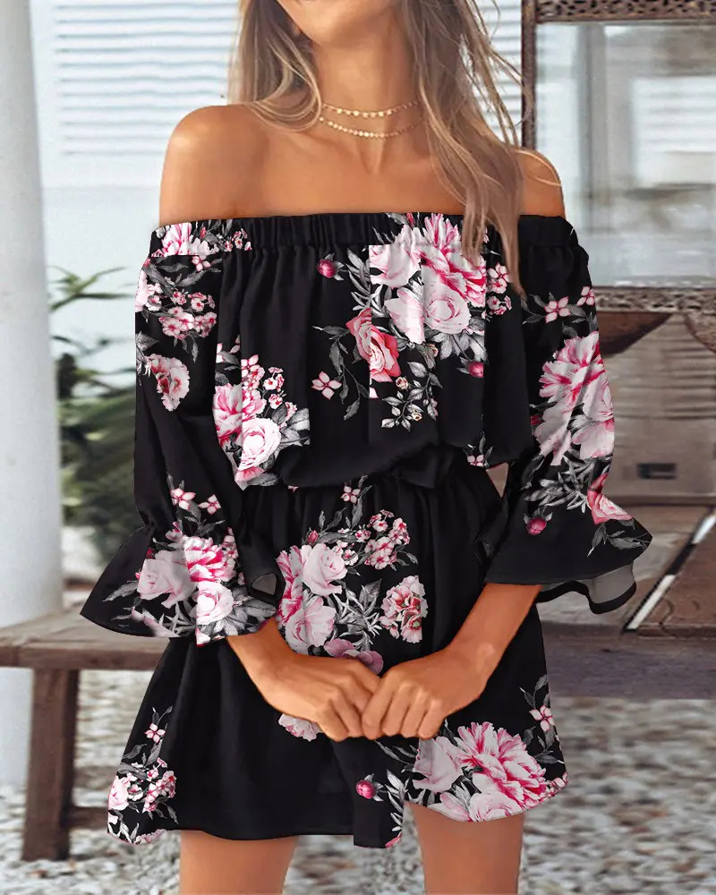 Gaun Mini Wanita Bermotif Bung - French Vintage Floral Midi Dress ulasan dan harga