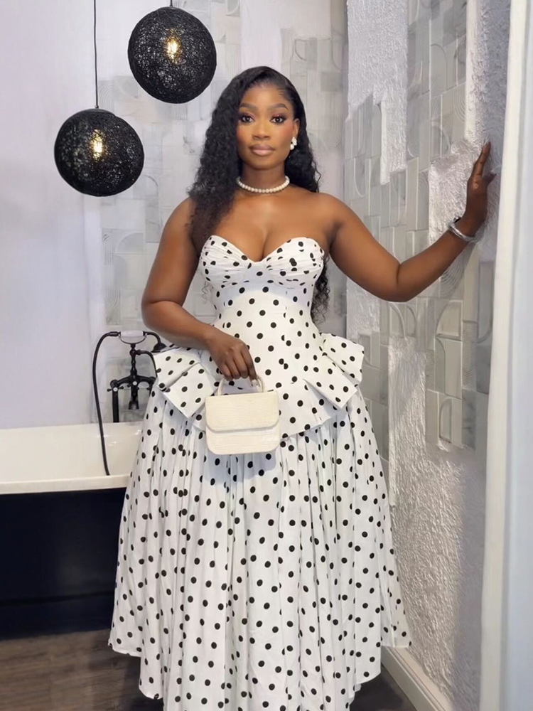 Gaun Tanpa Tali Bergaya Vintag - French Vintage Floral Midi Dress ulasan dan harga