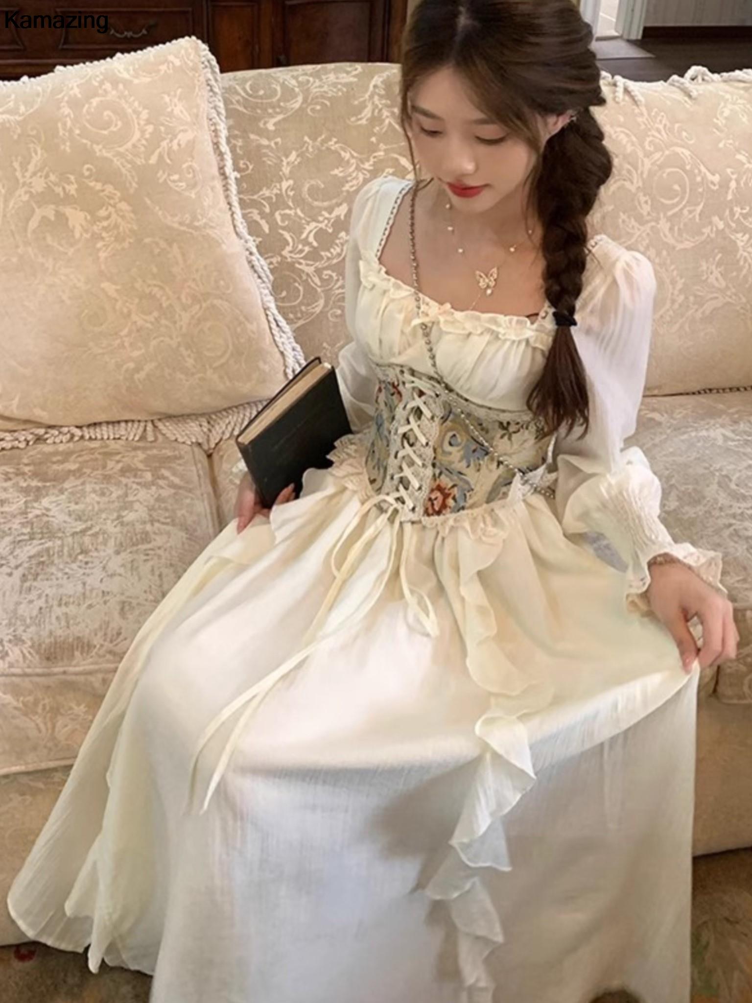Gaun Midi korset Perancis anti - French Vintage Floral Midi Dress ulasan dan harga