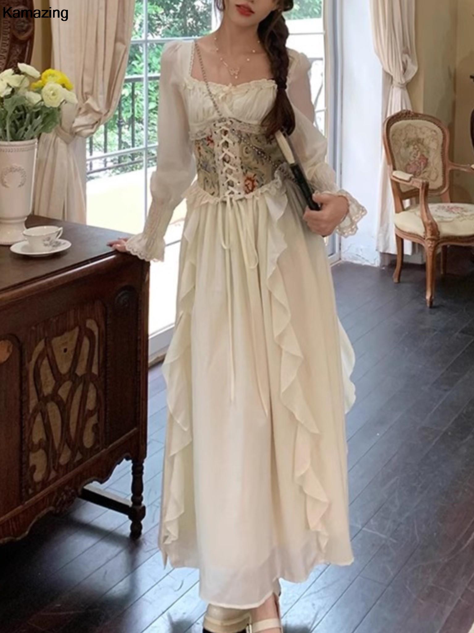 Gaun Midi korset Perancis anti - French Vintage Floral Midi Dress ulasan dan harga