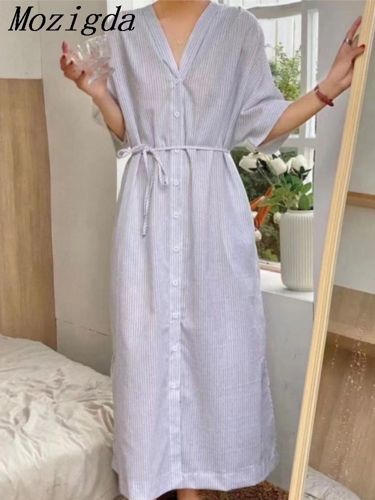 Gaun Wanita Kemeja Linen Berga - Casual Loose Linen Shirt Dress ulasan dan harga