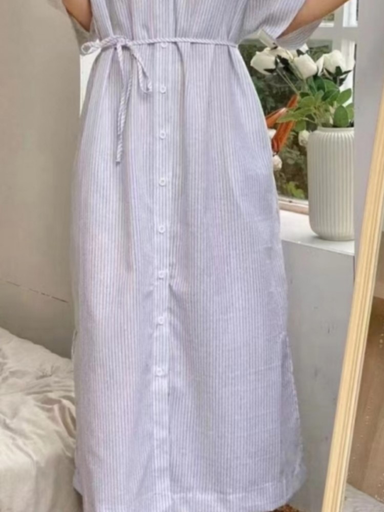 Gaun Wanita Kemeja Linen Berga - Casual Loose Linen Shirt Dress ulasan dan harga