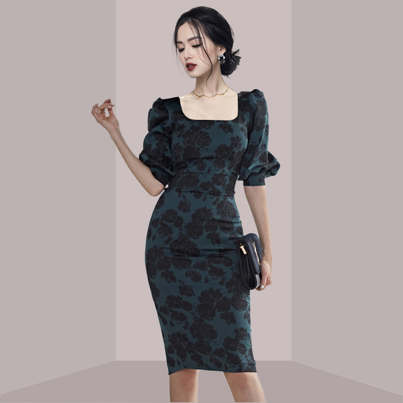 Gaun Midi Slim Fit Bermotif Bu - French Vintage Floral Midi Dress ulasan dan harga