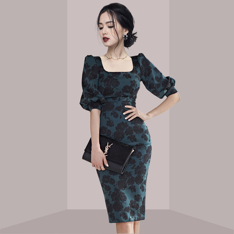 Gaun Midi Slim Fit Bermotif Bu - French Vintage Floral Midi Dress ulasan dan harga