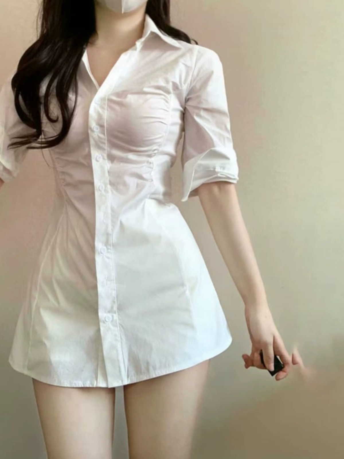 Gaun kemeja berlipit yang seks - Korean Style A Line Shirt Dress ulasan dan harga