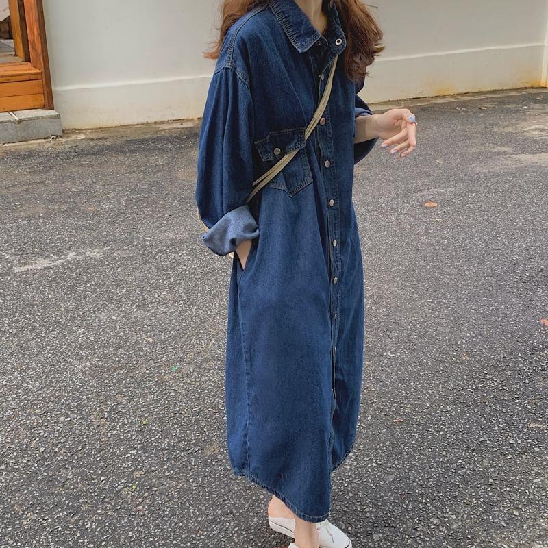 Gaun Kemeja Denim Wanita Terba - Korean Style A Line Shirt Dress ulasan dan harga