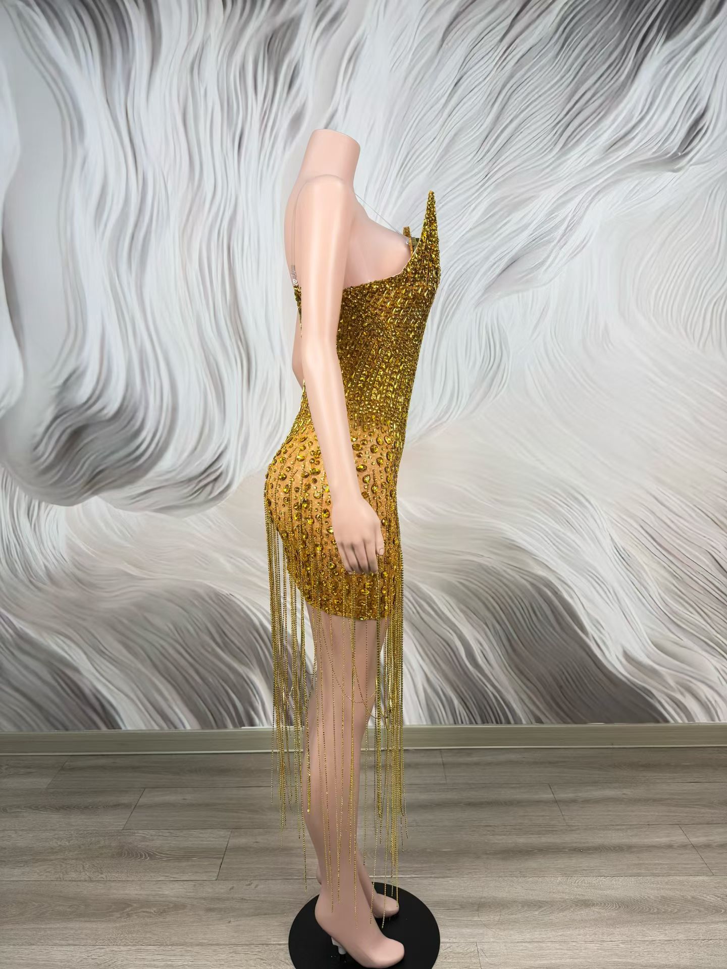 Gaun Koktail Mewah Emas untuk  - Sparkly Rhinestone Club Party Dress ulasan dan harga