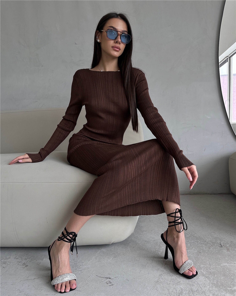 Vsstiar gaun wanita rajut berg - Bodycon Long Sleeve Ribbed Dress ulasan dan harga
