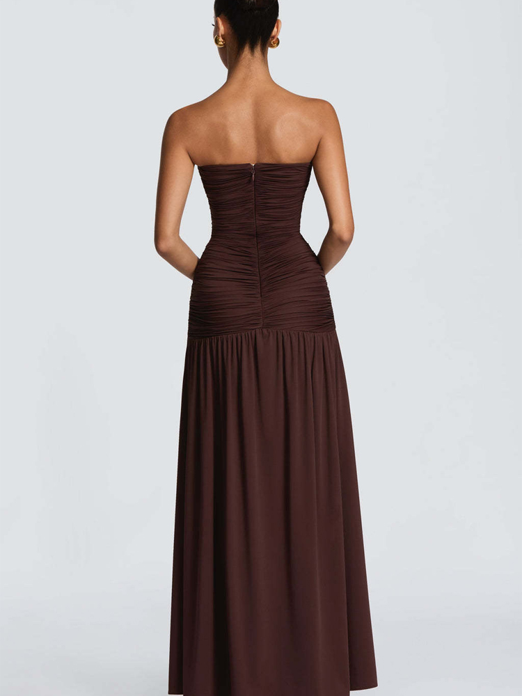 Gaun Panjang Elegan Berlipit S - Elegant Satin Evening Gown Split ulasan dan harga