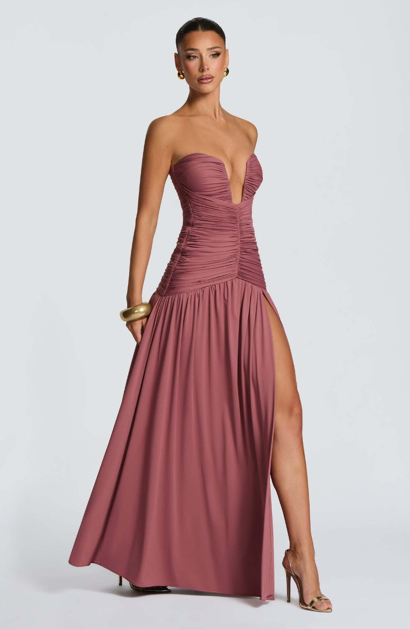 Gaun Panjang Elegan Berlipit S - Elegant Satin Evening Gown Split ulasan dan harga